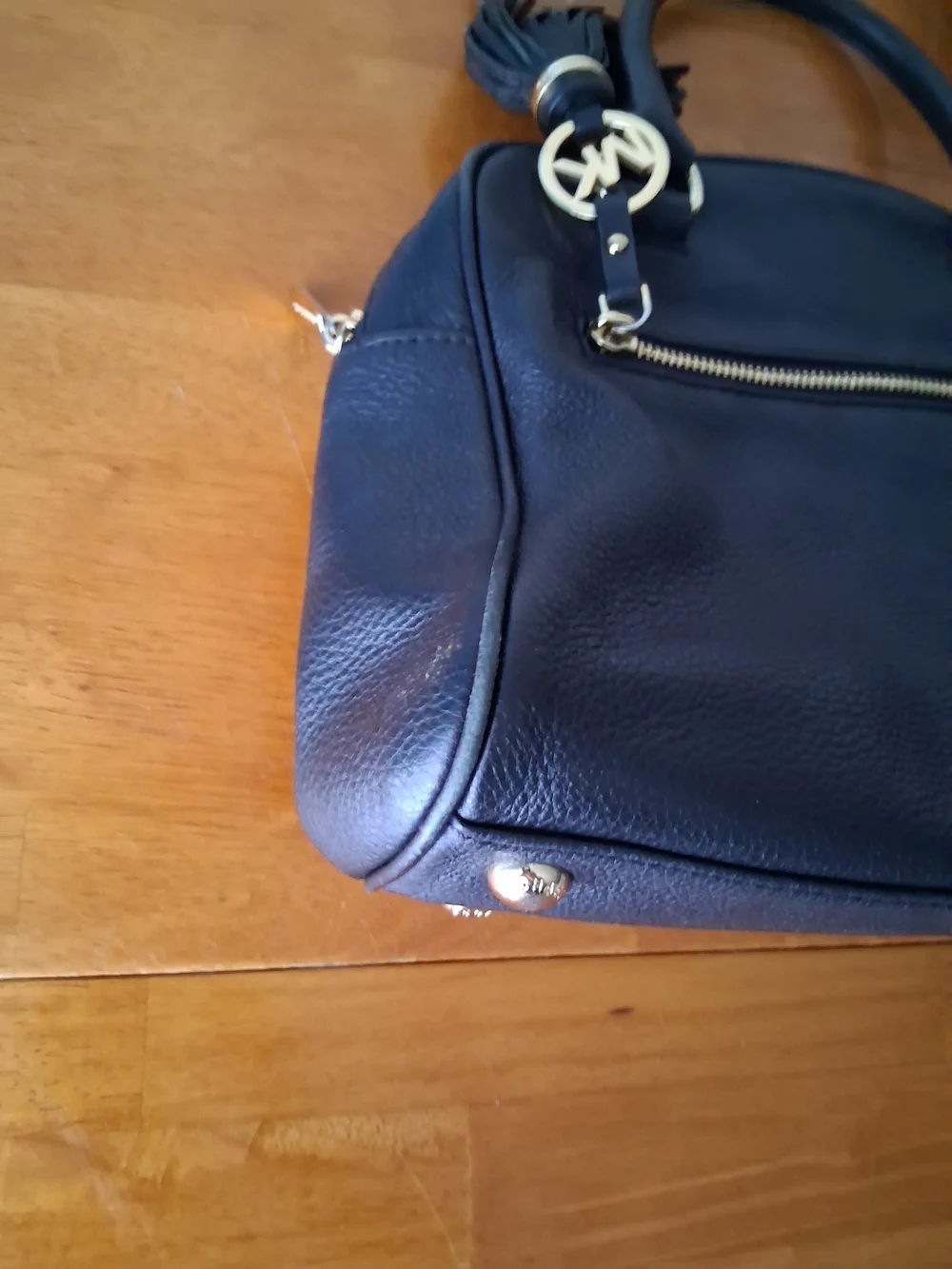 Michael Kors Black Leather Satchel with Beige Signature Tote (Lot Of 2)